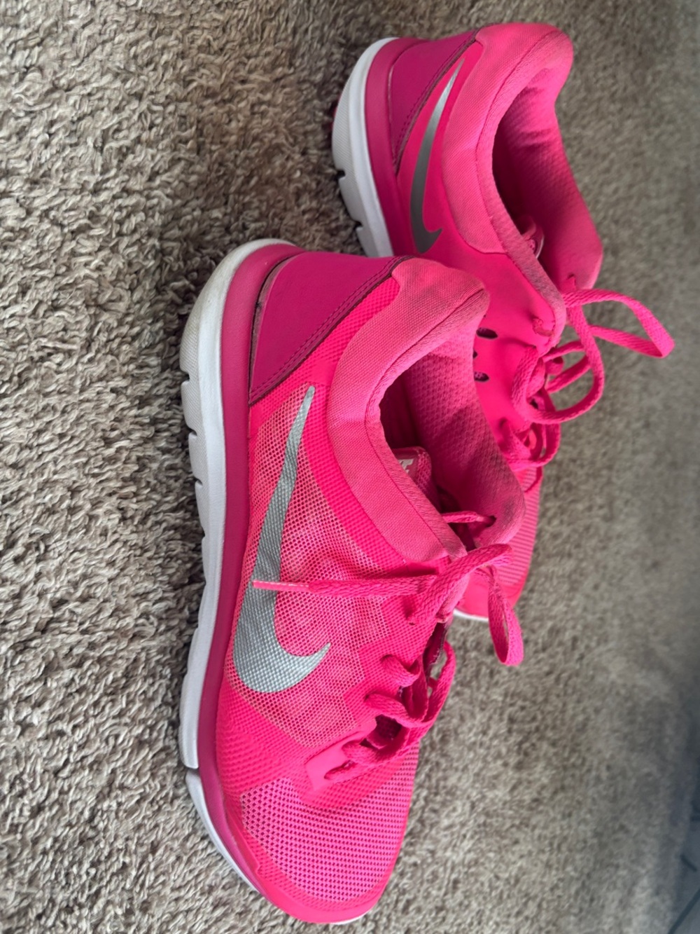 Nike Women's Hot Pink Athletic Training Sneakers with Silver Swoosh